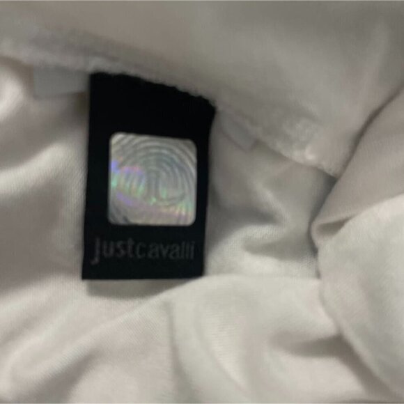 Just Cavalli Size Small  Top Blouse Short Sleeve Abstract Embellished - Picture 7 of 8